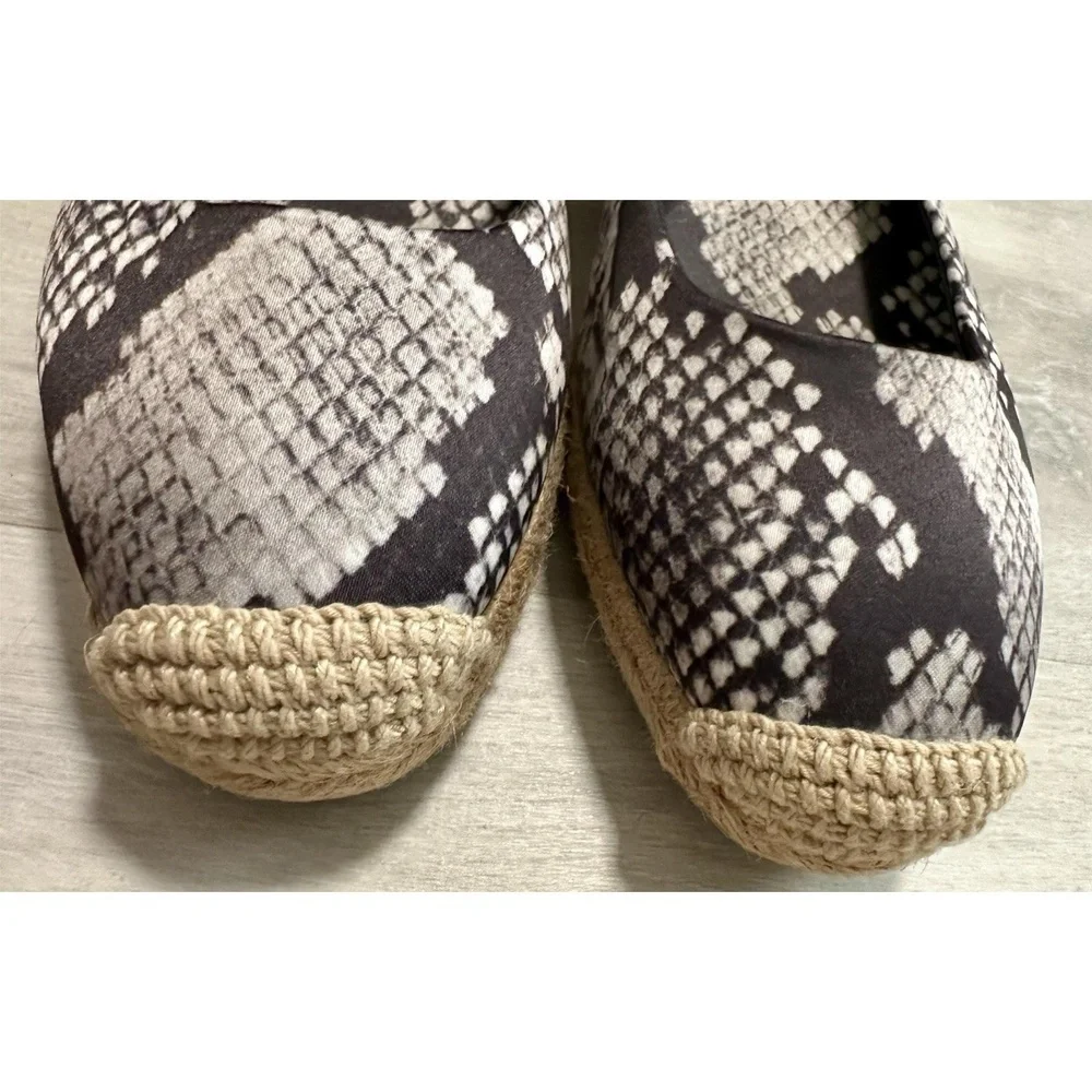 Tory Burch Womens 8.5 Heather Snake Print Wedge Espadrille Black Grey